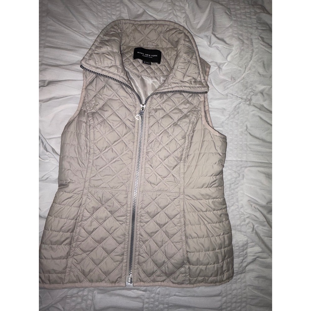 Marc New York Andrew Marc Women Quilted Puffer Vest Beige Small Full Zip Jacket